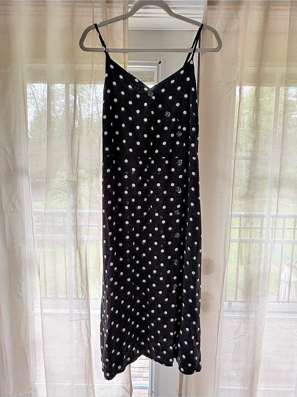 Warehouse Polka Dot Midi Dress in Black & White Size Large
